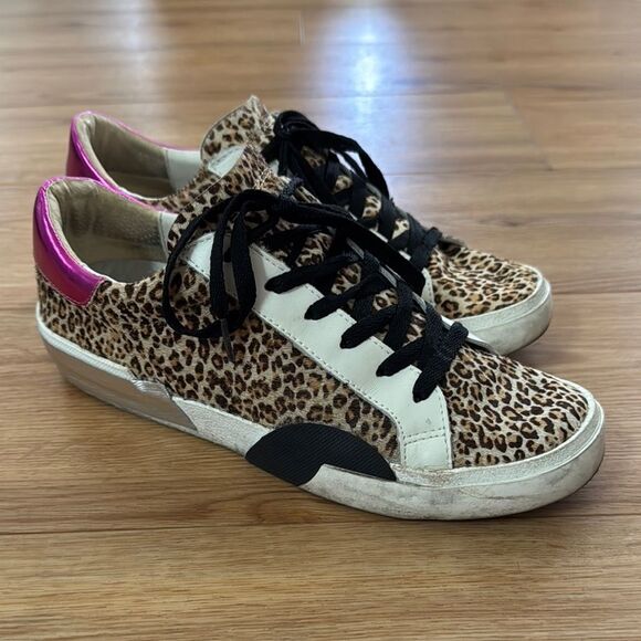 Dolce Vita Womens Zina Calf Hair Leopard Low Top Sneakers Size 8.5 Fashion - Picture 2 of 8